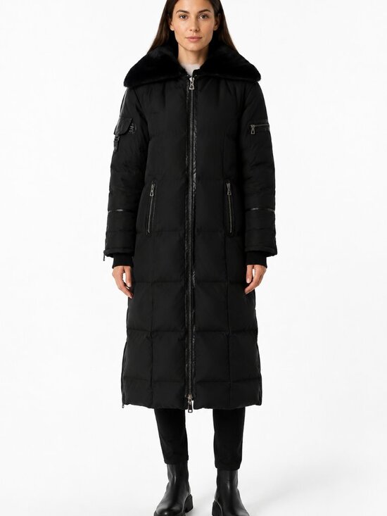 RUDSAK Jackets & Blazers - RUDSAK Long Black Down Puffer Coat with Fur Hood & Leather Trim - Size S